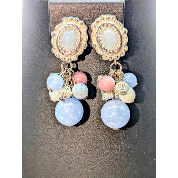 Mixed Lot of Two Blue Lavender Silver Tone Necklaces & Matching Clip On Earrings - Picture 2 of 7